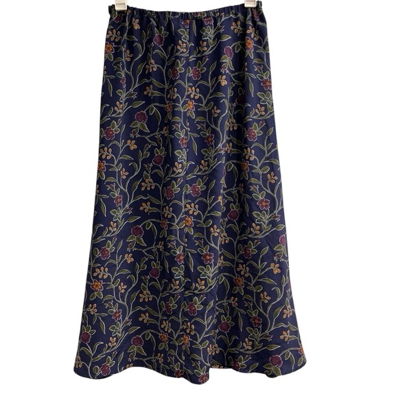 Vintage Allison Taylor Skirt Womens L Blue Floral Chiffon Maxi Dark Cottagecore - Picture 1 of 5